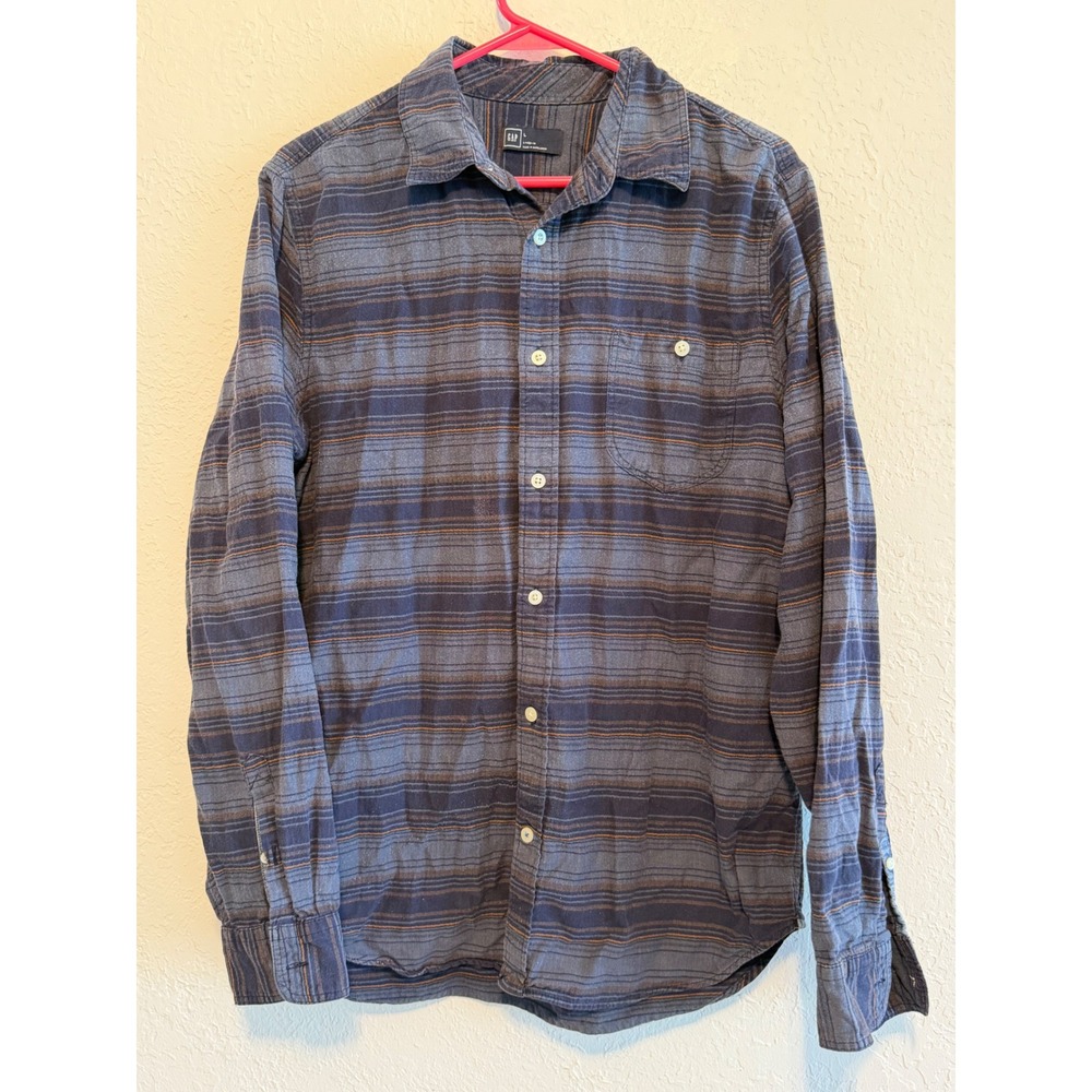 Gap Lived-In Flannel Shirt Mens Large Blue Brown Stripe Blanket True Indigo L